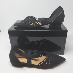 SHEIN Shoes Womens 10 Black Crochet D'Orsay Pointed Toe Block Heel Boho